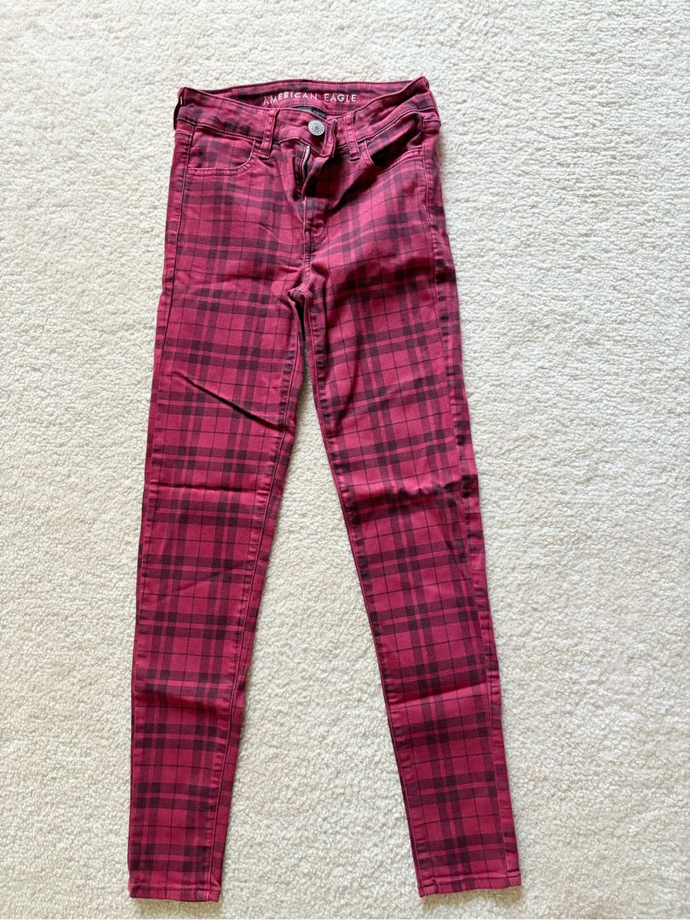 American Eagle Outfitters Women's Burgundy Plaid Skinny Jeans